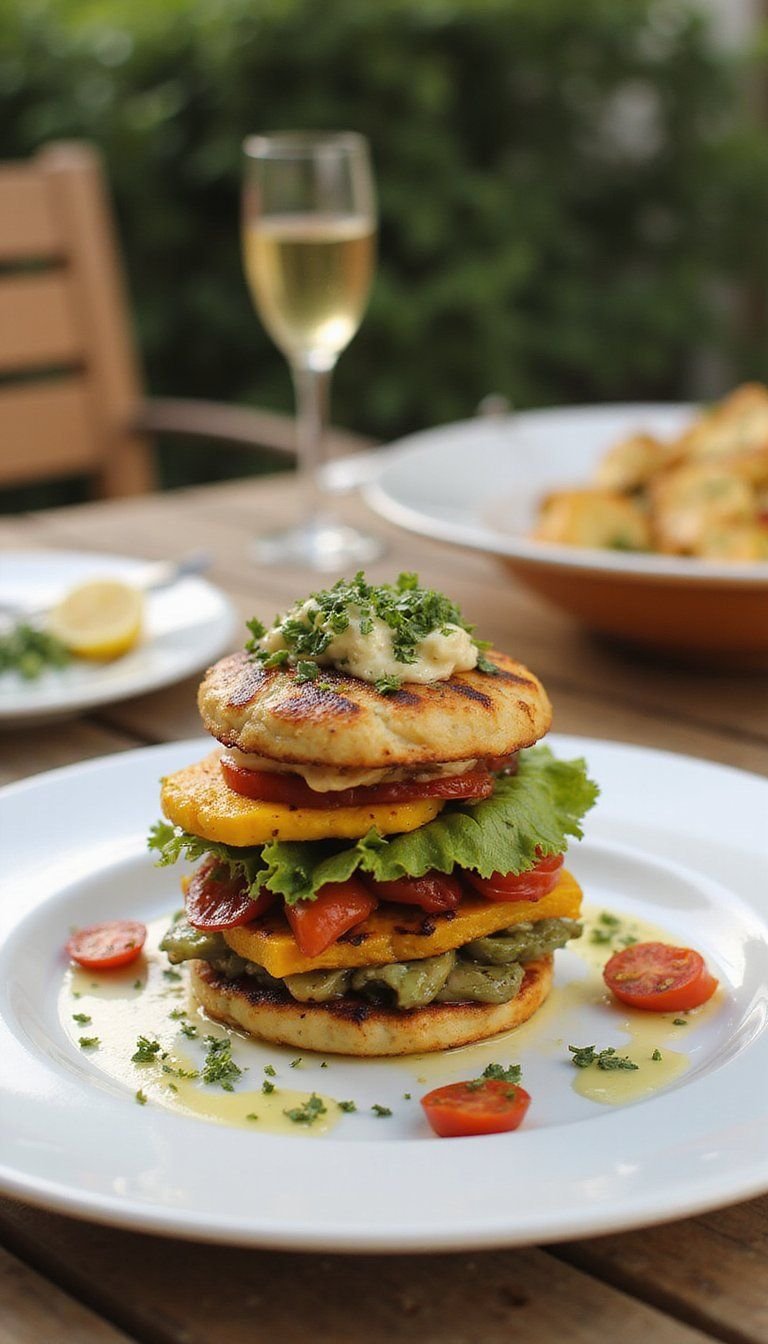 Griddle Fried Halloumi And Veggie Stack With Herbs