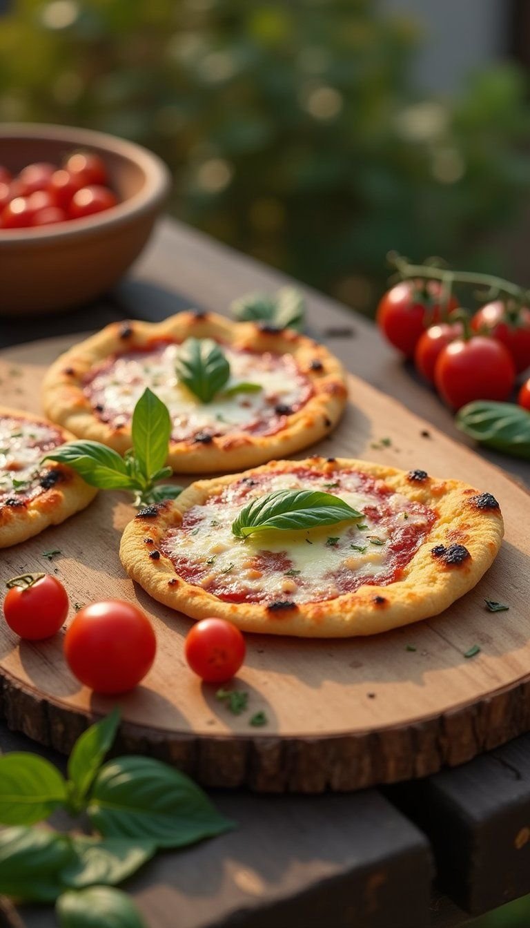 Grilled Flatbread Pizzas With Fresh Toppings On Night