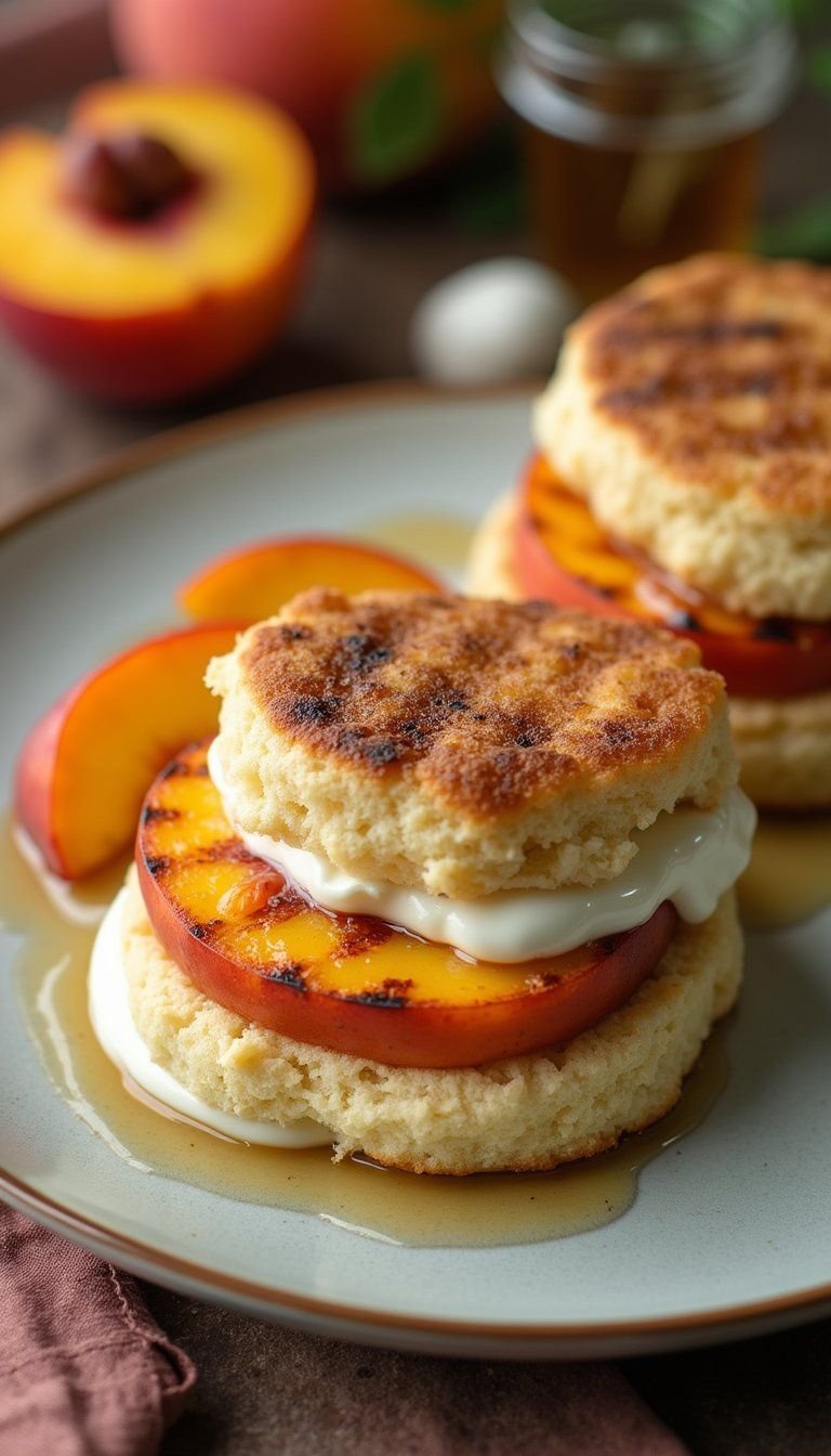 Grilled Peach Shortcakes With Honey Mascarpone Finish