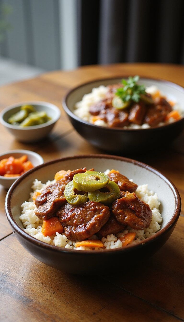 Korean BBQ Beef Bowls With Quick Pickles And Rice