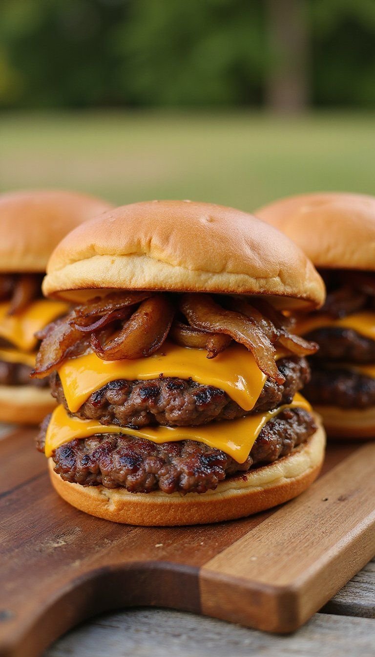 Smash Burgers With Caramelized Onion Jam And Cheese