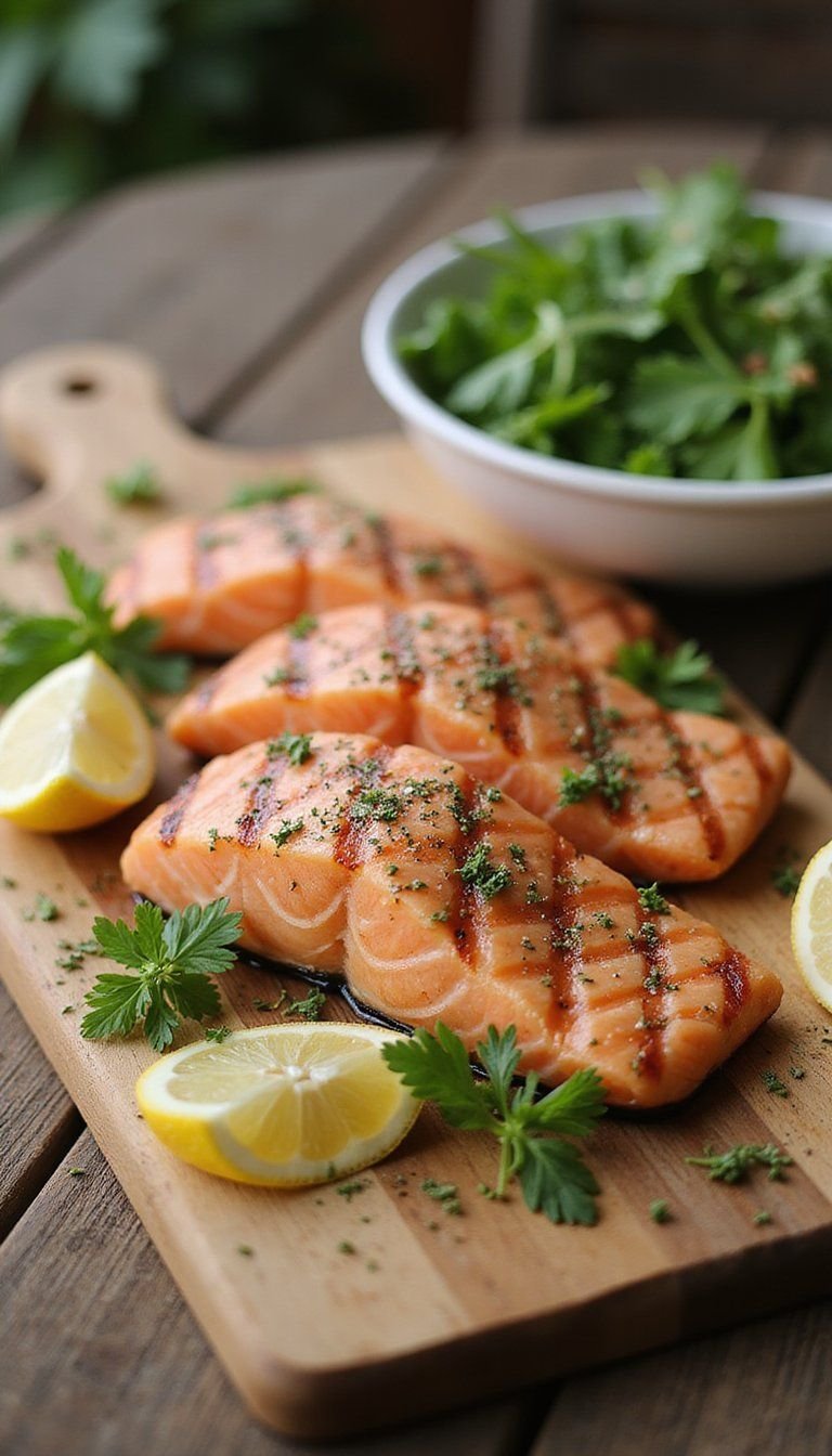 Weeknight Lemon Garlic Grilled Salmon With Herb Salad