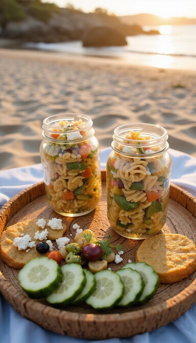 Mediterranean Pasta Salad In Mason Jars
