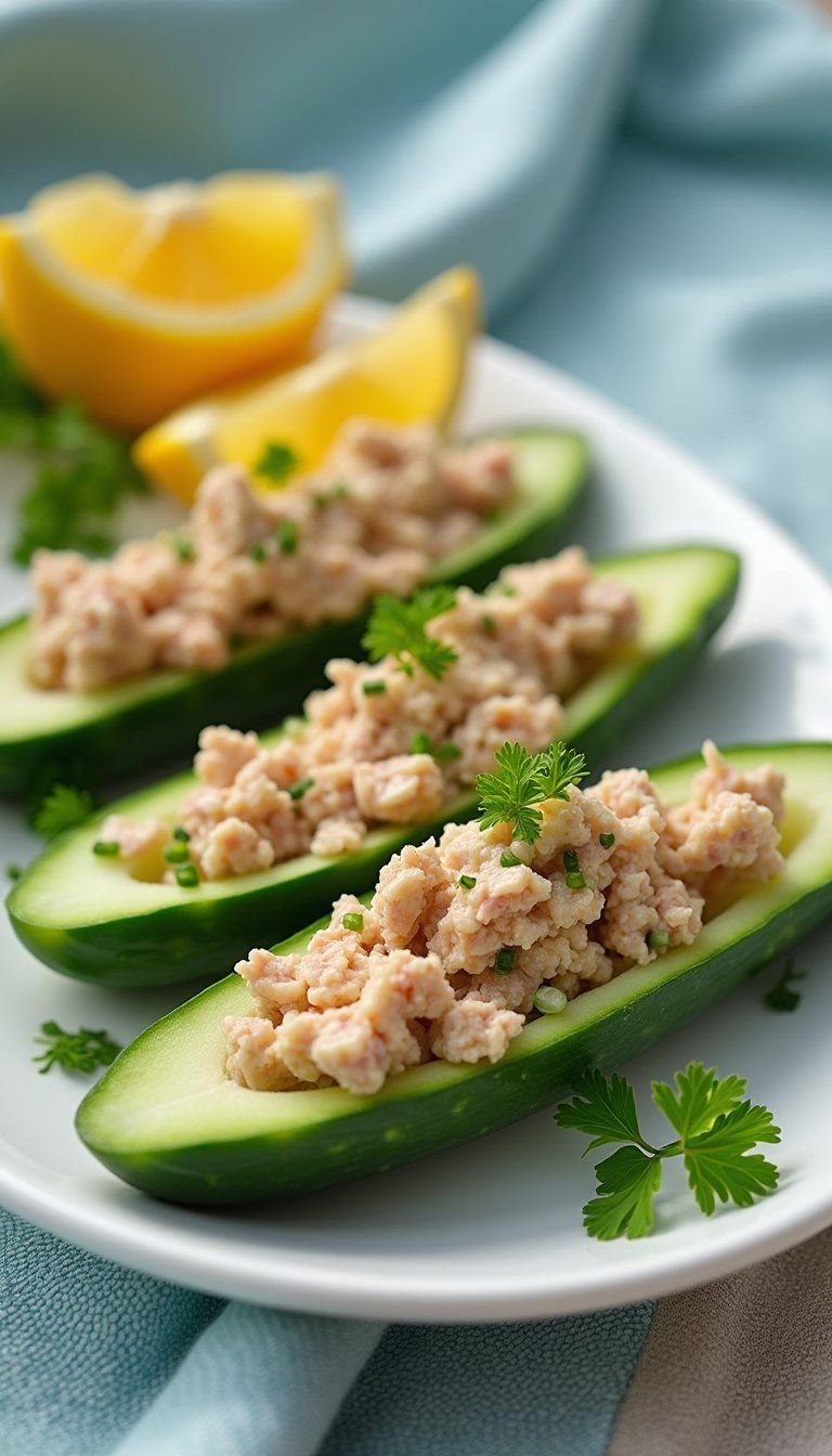 Tuna Salad Cucumber Boats For Light Bites