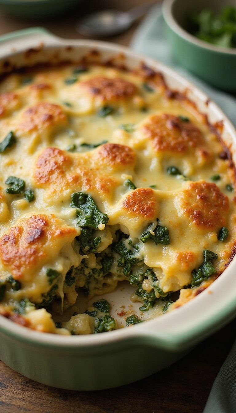 Cheesy Spinach And Artichoke Gratin In Casserole