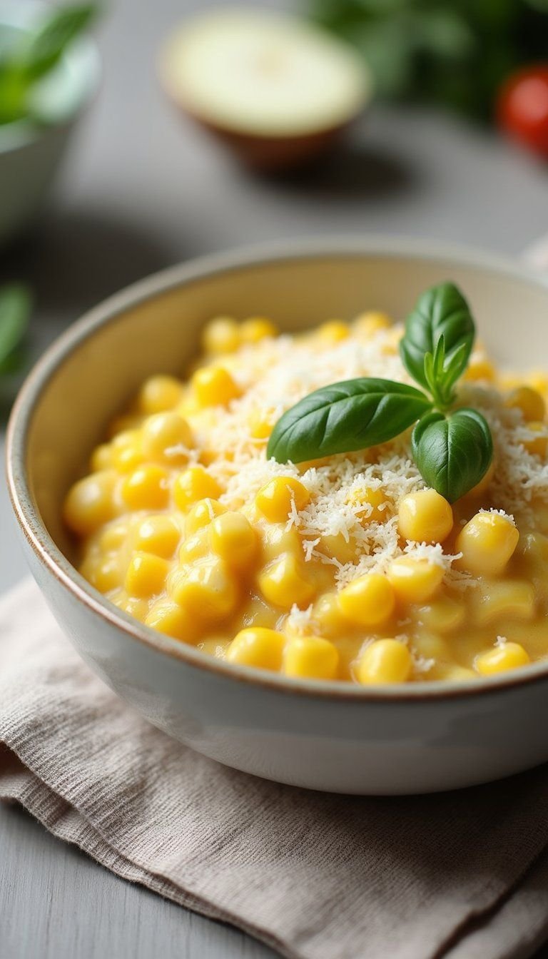 Creamed Corn With Parmesan And Basil