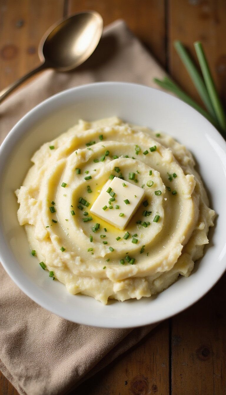 Creamy Garlic Mashed Potatoes With Chive Butter