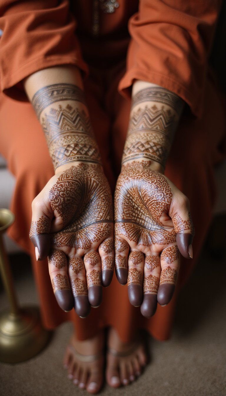 Geometric Moroccan-Inspired Symmetrical Eid Hand Patterns