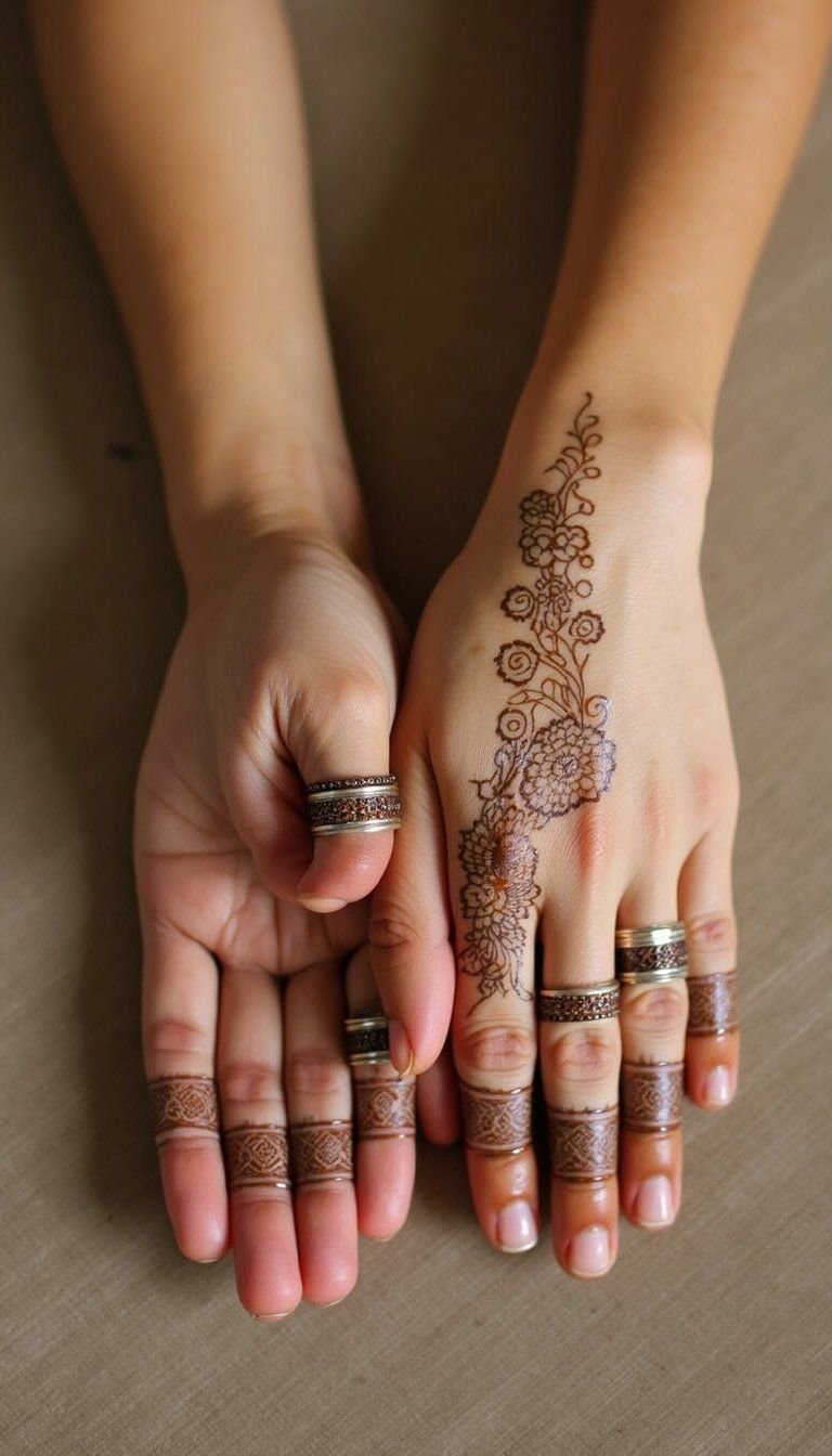 Thumb And Finger Intricate Ring Pattern