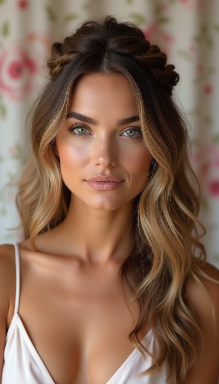 Half-Up Twisted Crown With Loose Waves