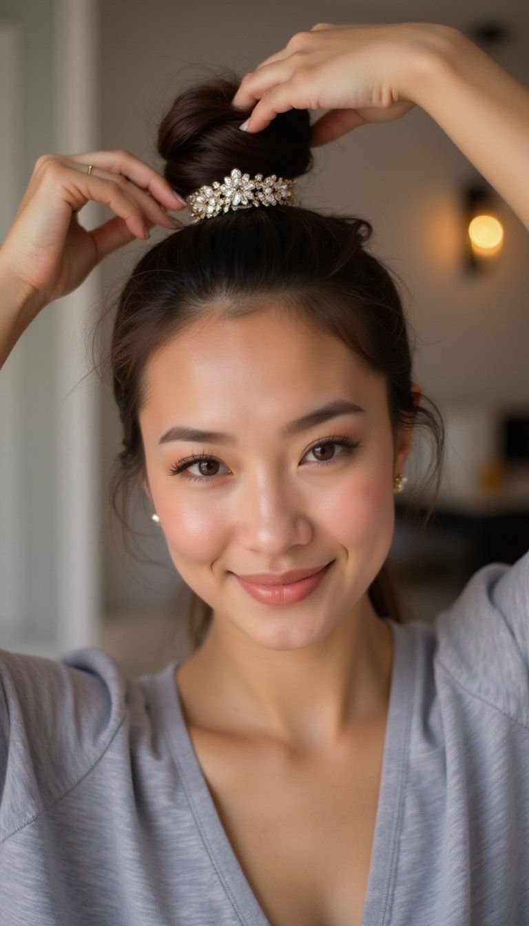 Polished Top Knot With Glam Hair Jewelry