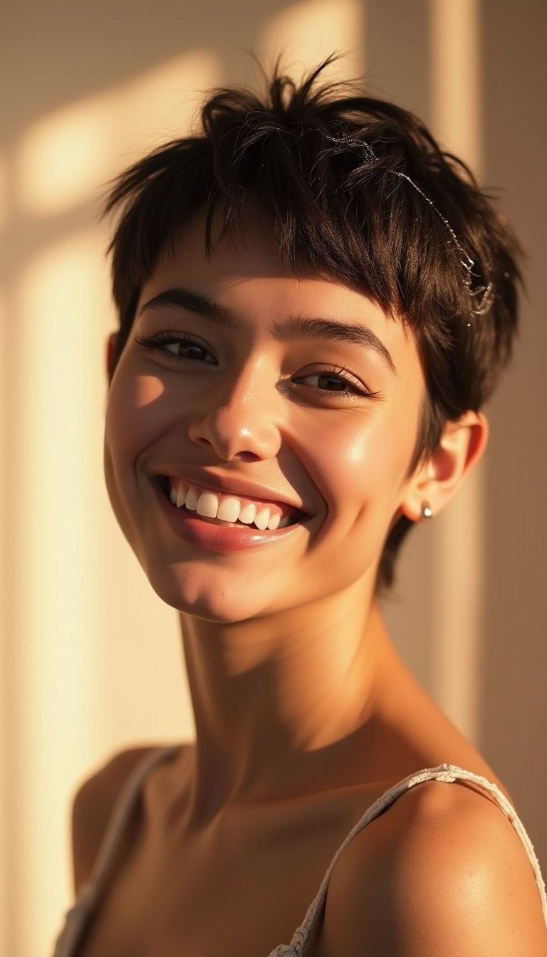 Textured Pixie Styled With Shimmering Clips