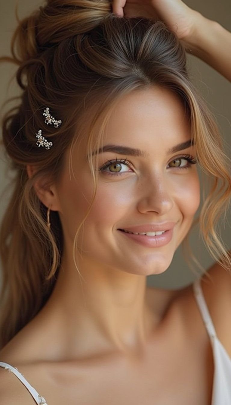 Twisted Half-Up Knot With Sparkling Clips