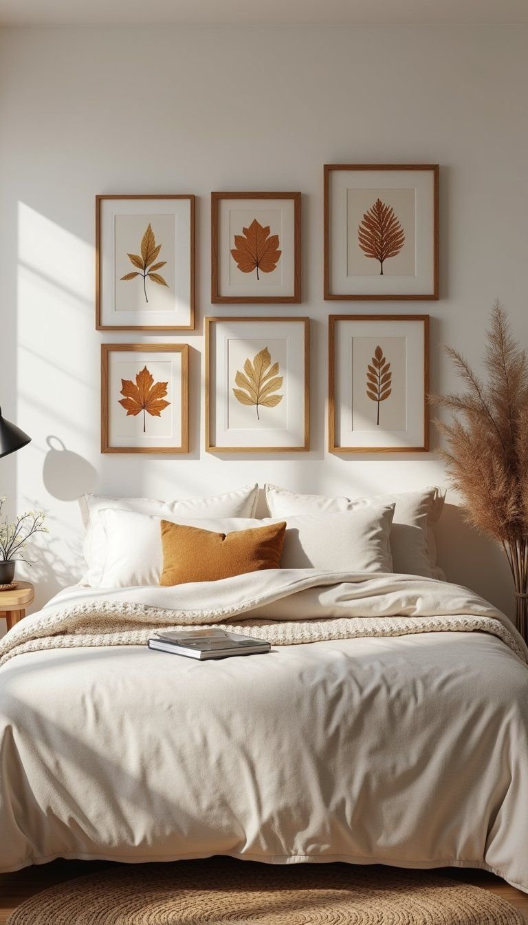 Autumn Botanical Wall Art Gallery Above Bed
