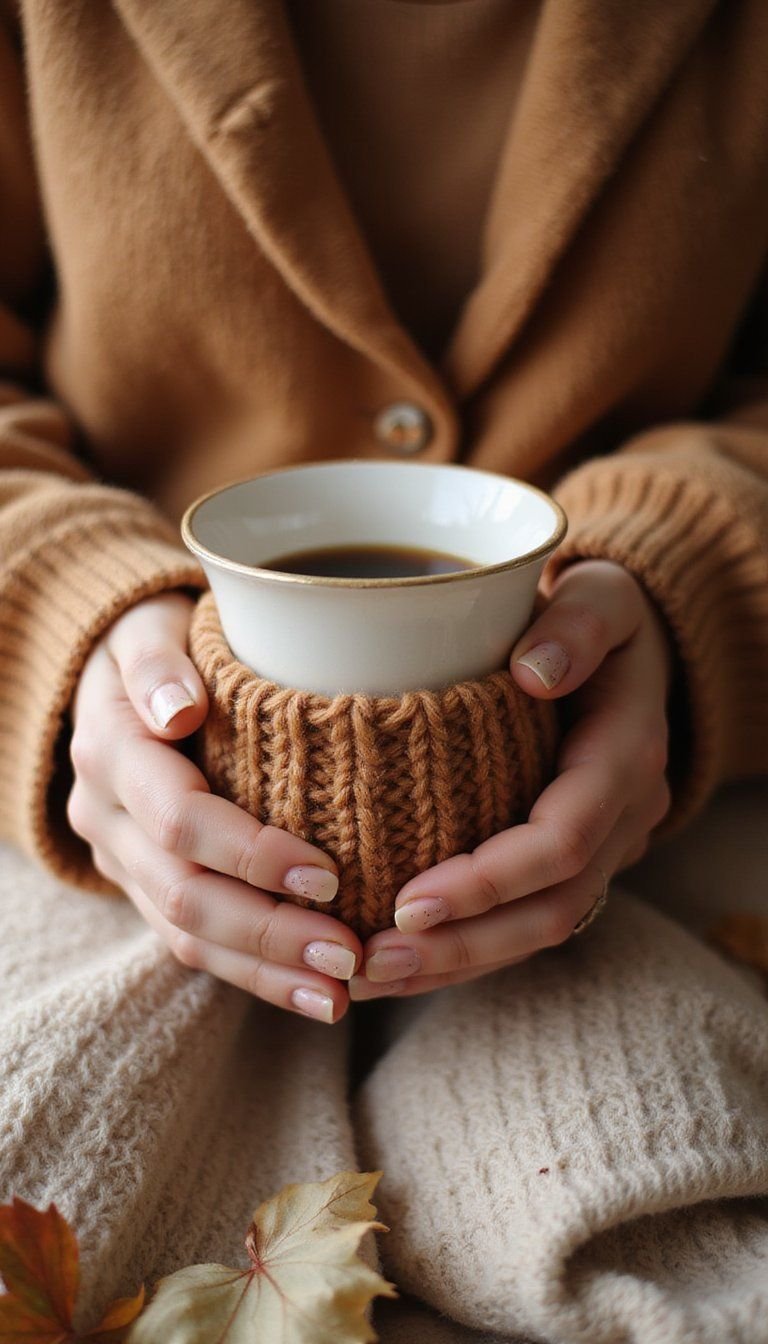 Cozy Sweater Texture Accent Nails For Fall