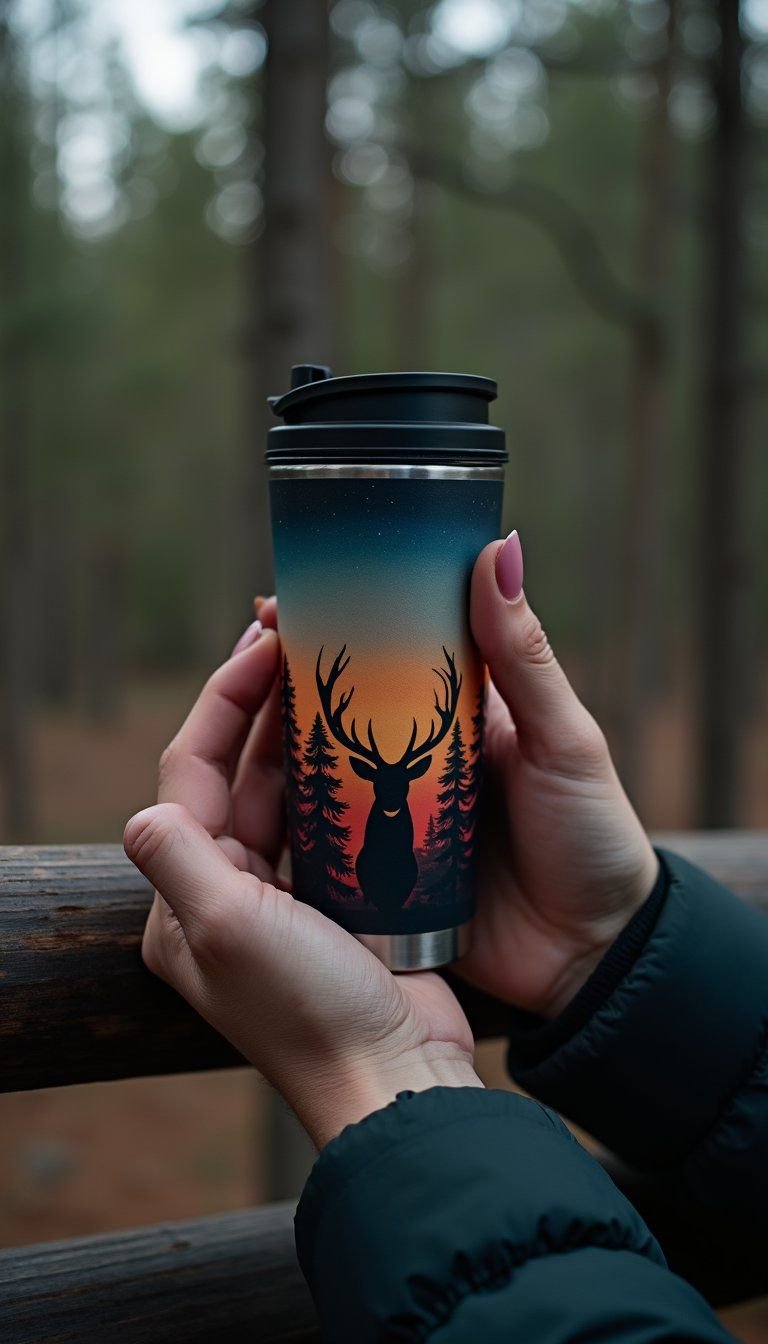 Forest Night Stag Silhouette Accent Nails