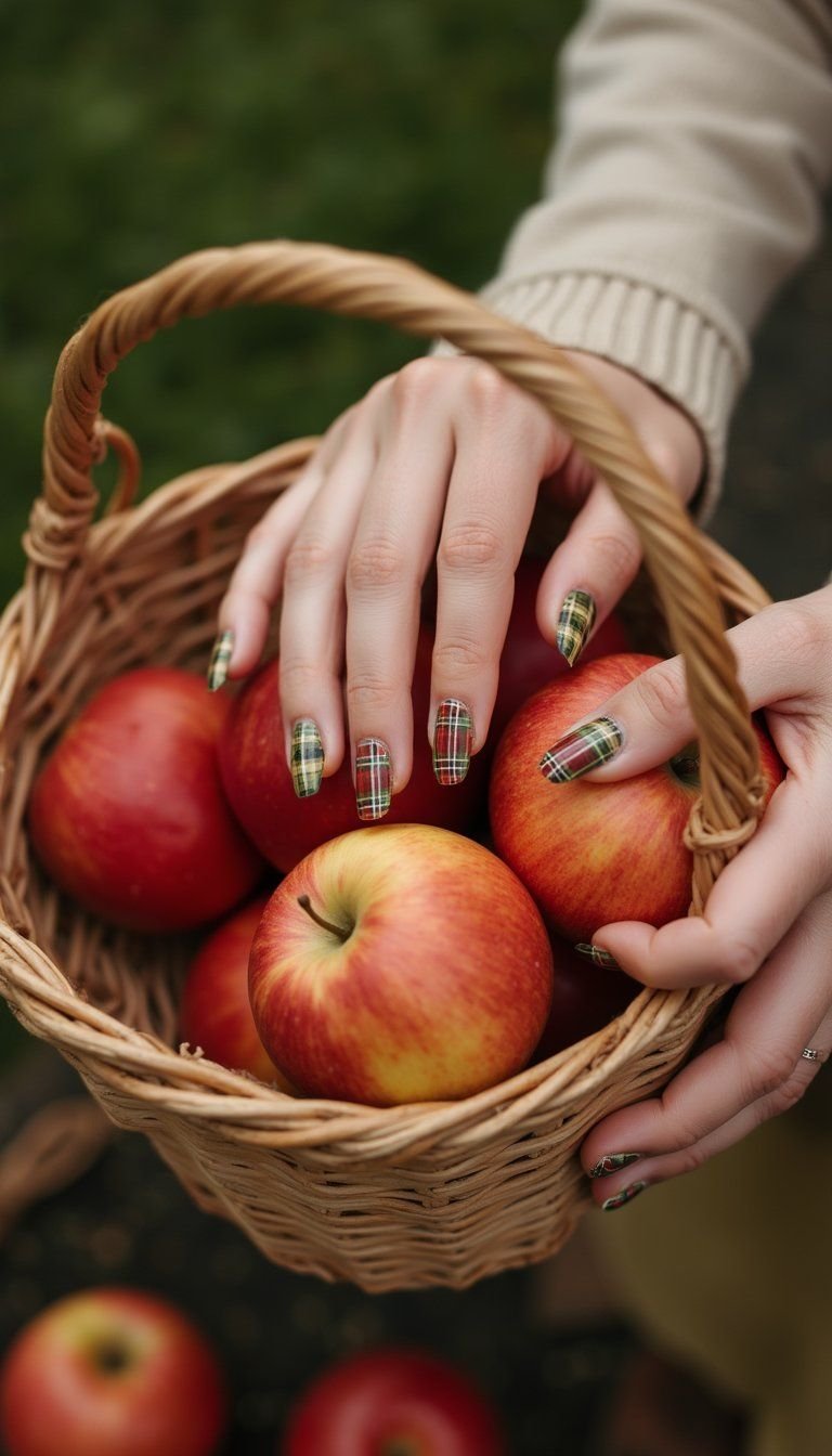 Harvest Plaid Statement Nails For Cozy Gatherings