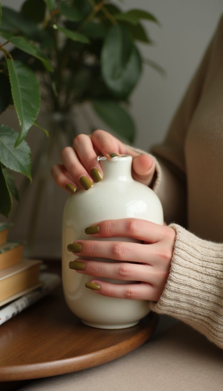 Olive Green Satin Chrome Tips For Modern Edge