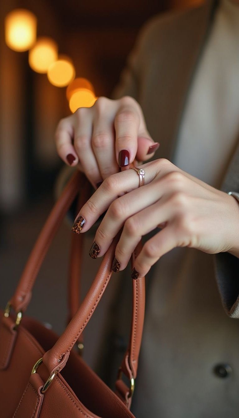 Tortoiseshell Accent Nails On Neutral Base