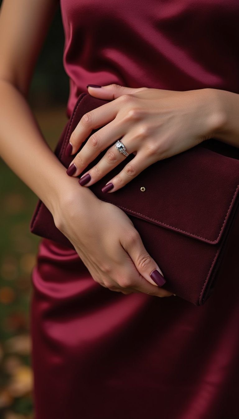 Velvet Matte Merlot With Tiny Rhinestone Sparkle