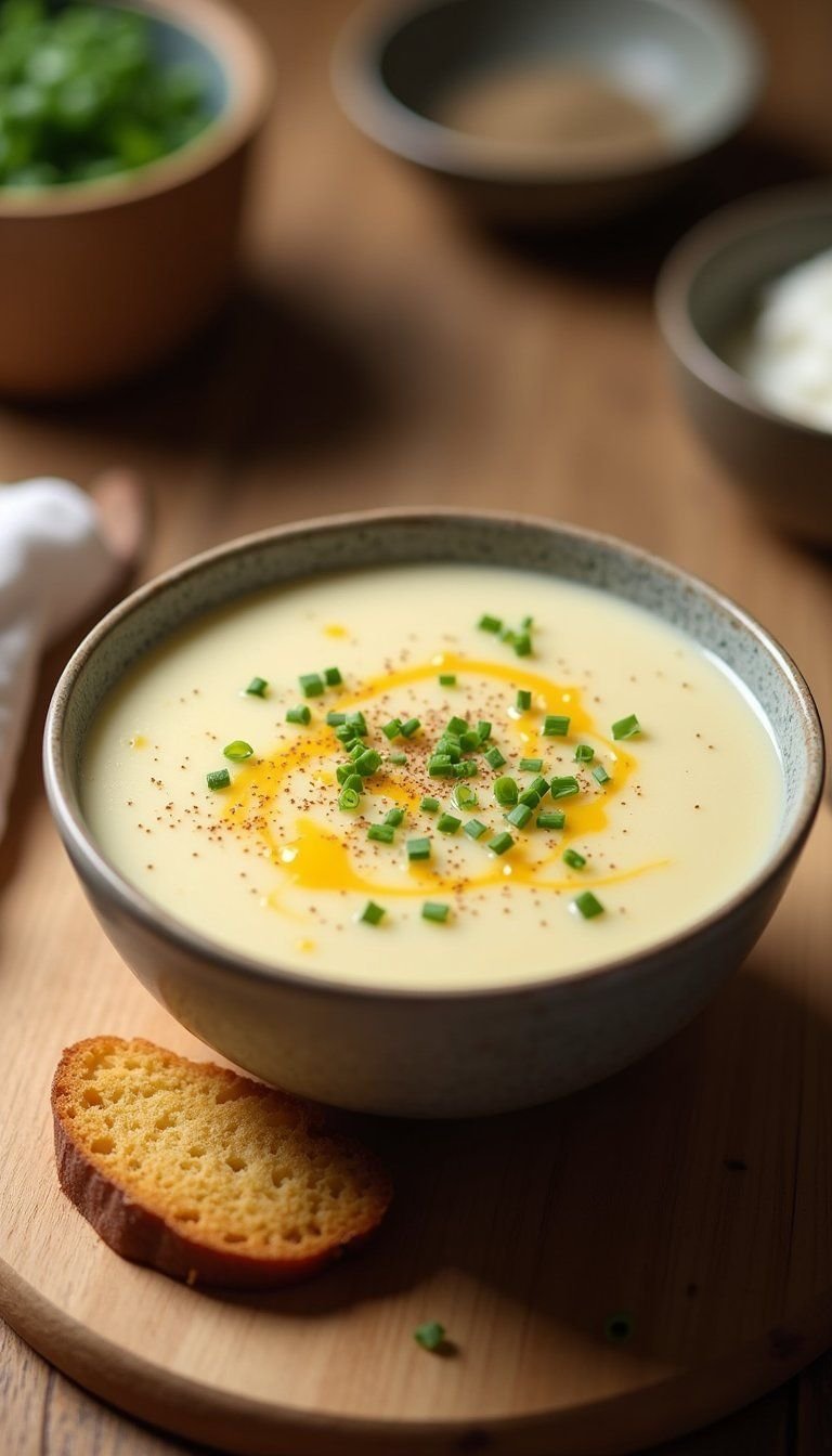 Creamy Parsnip And White Cheddar Soup With Chives