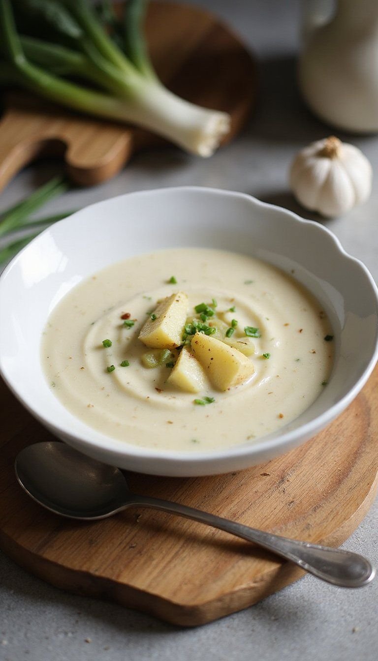 Roasted Garlic Potato And Leek Comfort Soup