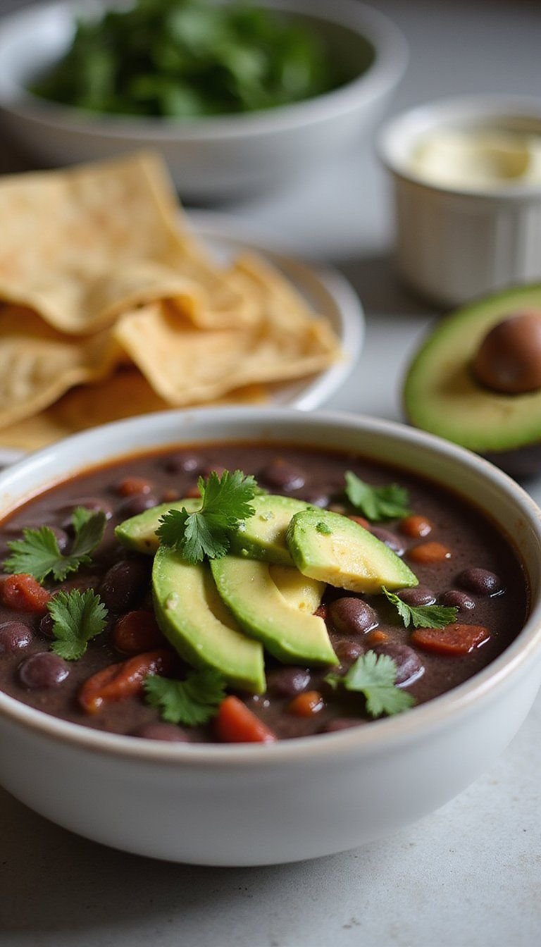 Smoky Black Bean Soup With Smoked Paprika And Avocado