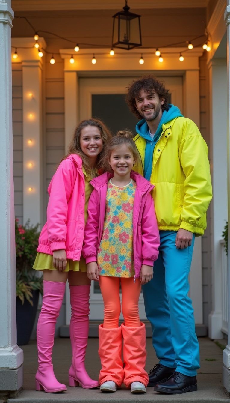 Retro 80s Neon Family Party Ensemble