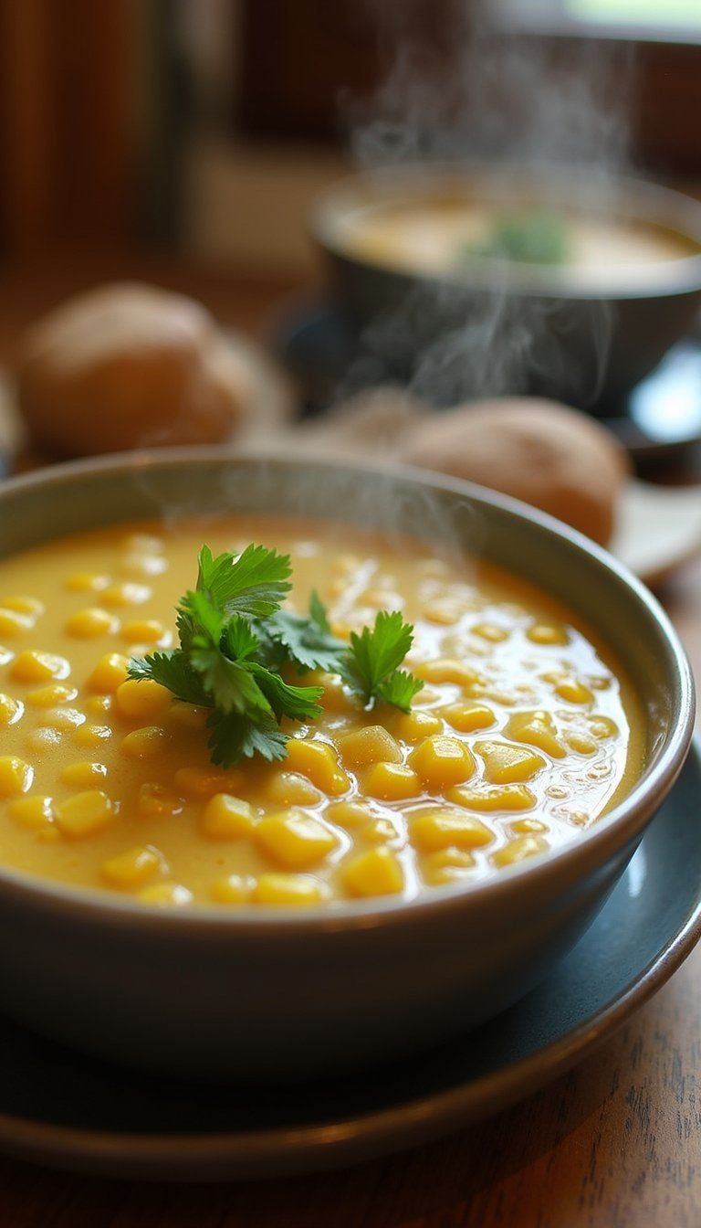 Smoky Corn And Poblano Chowder In Summer Bowls