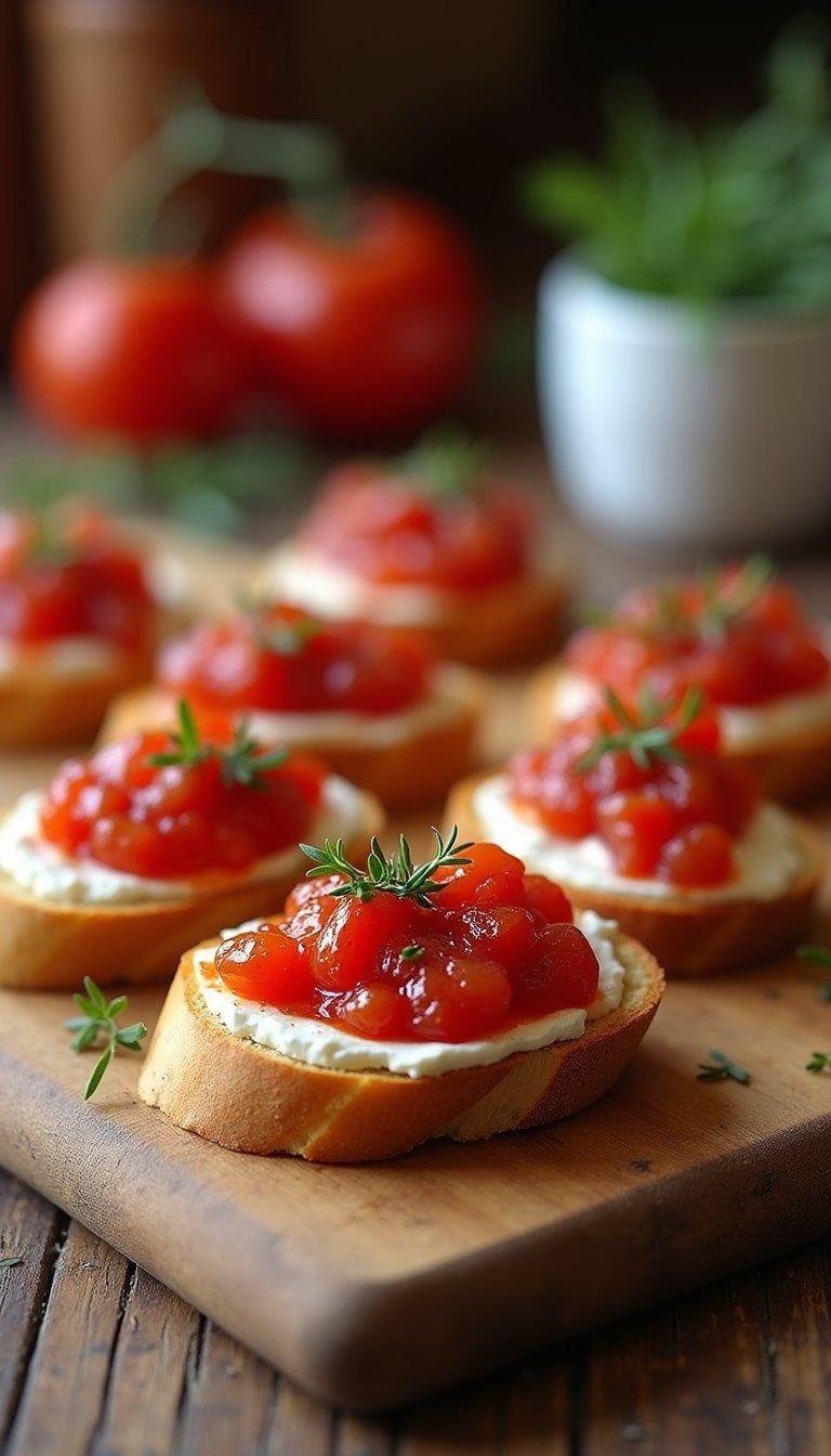 Tomato Jam And Goat Cheese Crostini On Toast