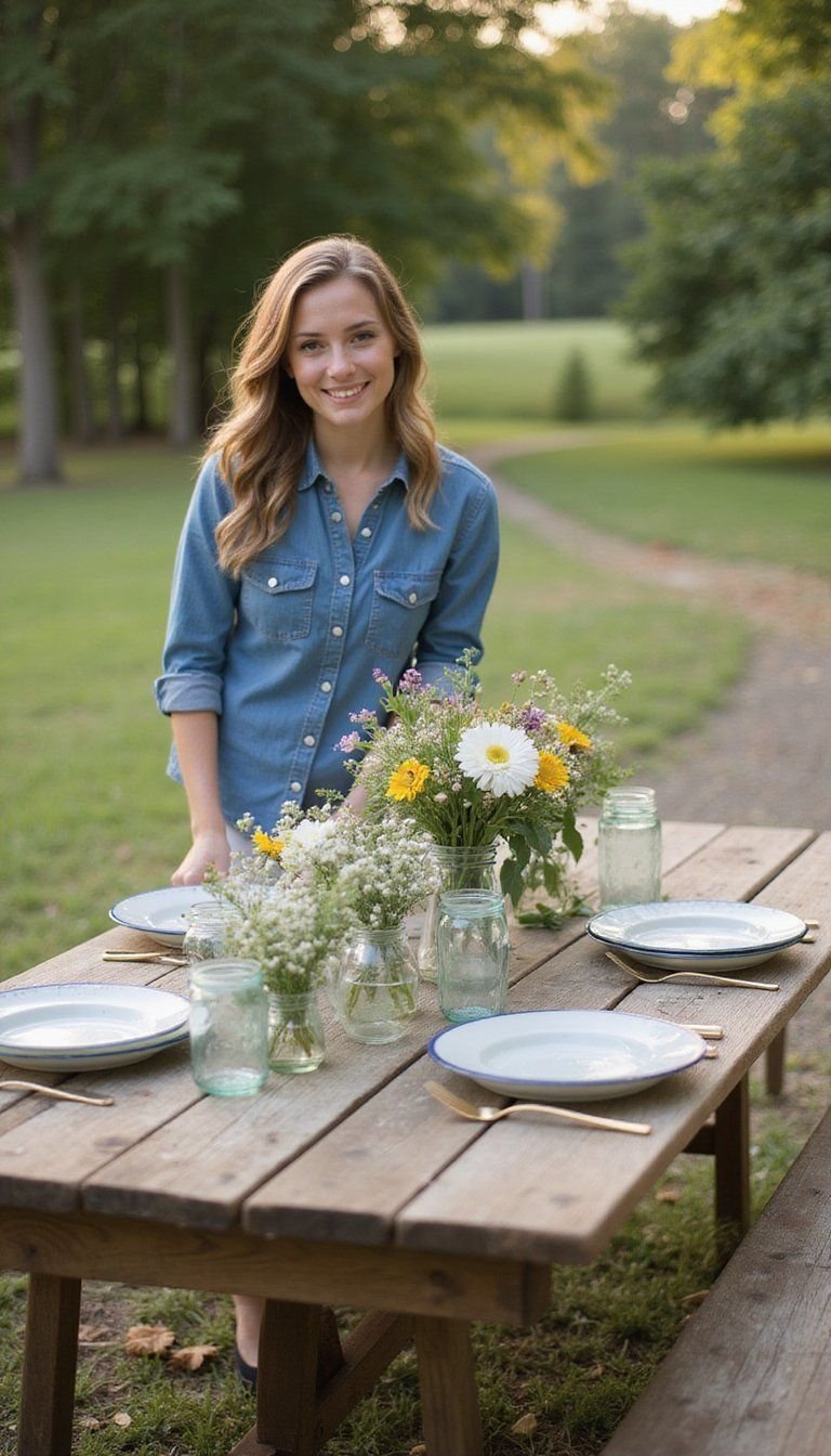 Rustic Vintage Picnic Table Outdoor Spread