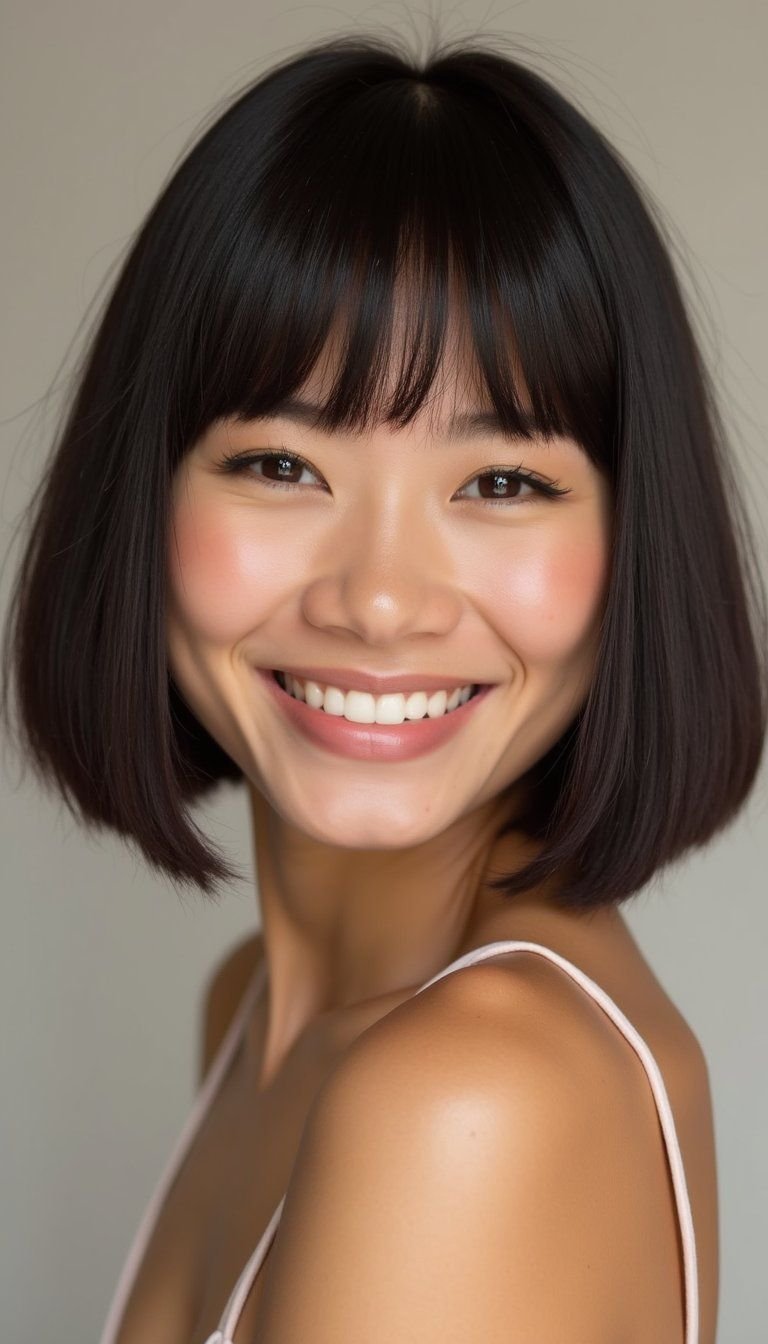 Blunt Bob Paired With Feathered Micro Bangs