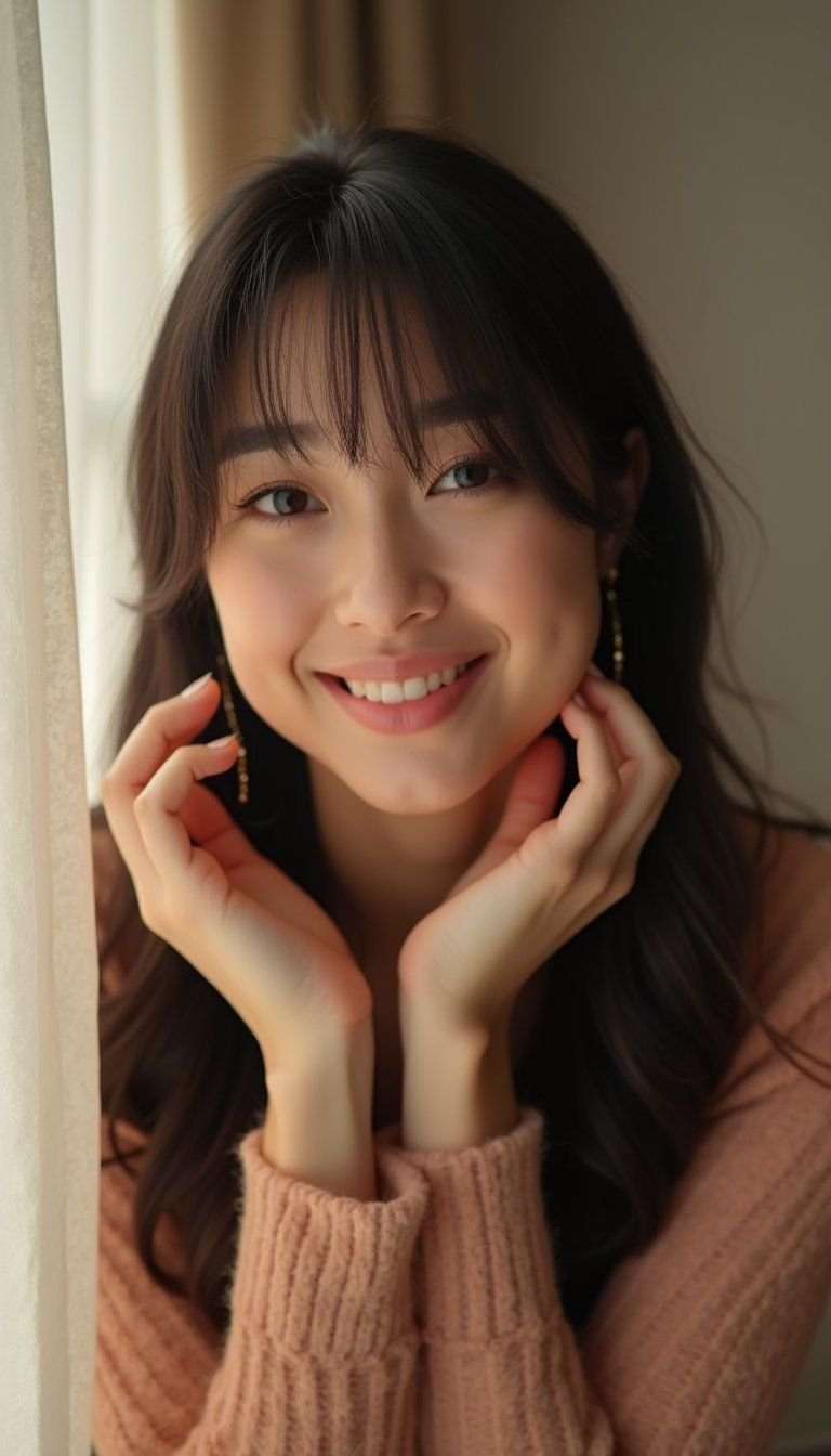 Feathered Bangs With Curtain Center Part For Balance