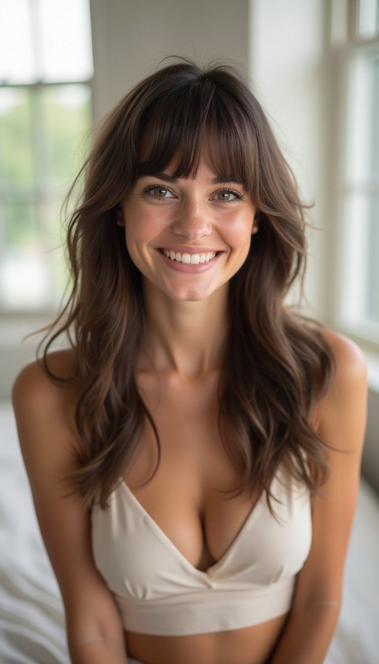 Feathered Bangs With Soft Curtain Parting