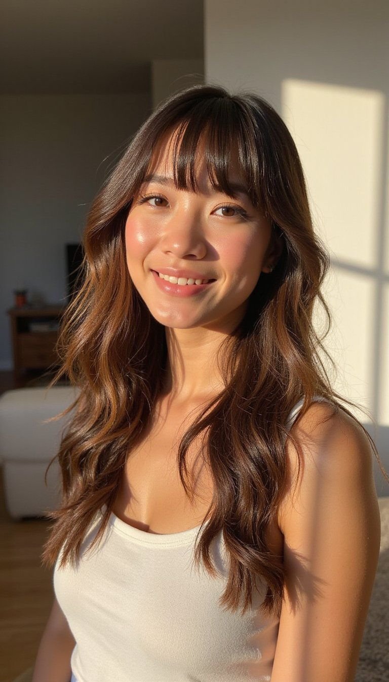 Long Layers And Feathered Bangs With Waves