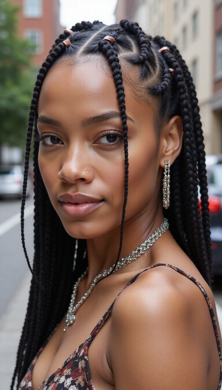 Boxer Style Feed-In Cornrows With Accessories
