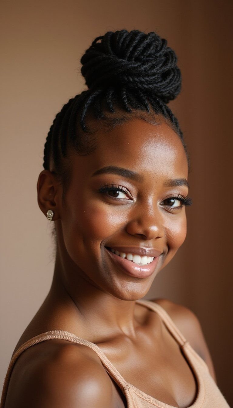 Feed-In Cornrows Merged Into A High Bun