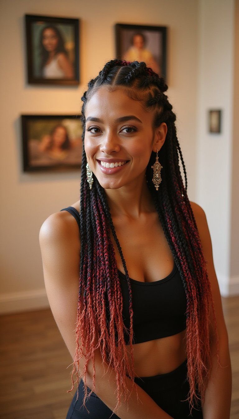 Feed-In Cornrows With Bold Color Pops