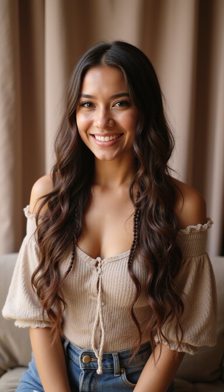 Long Feed-In Cornrows With Loose Wave Tips