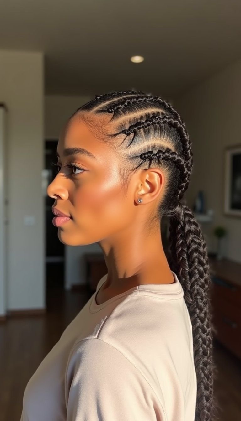Low Ponytail Feed-In Cornrows With Baby Hairs