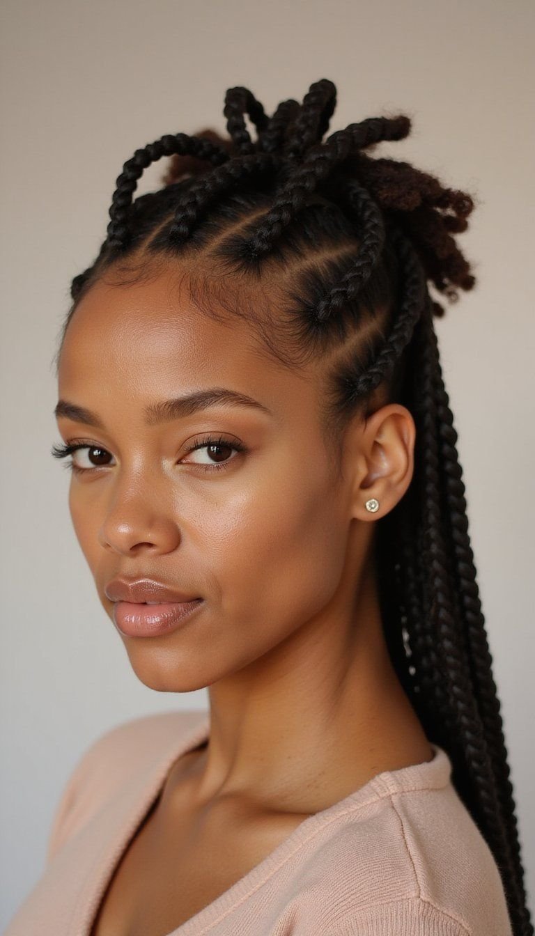 Short Feed-In Cornrows With Textured Top