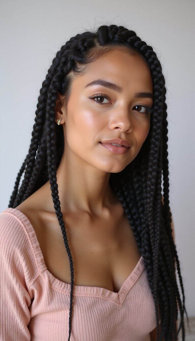 Side-Part Feed-In Cornrows For Oval Faces