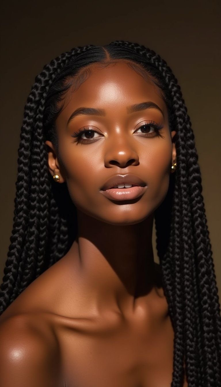 Swept Back Feed-In Cornrows With Shine Finish