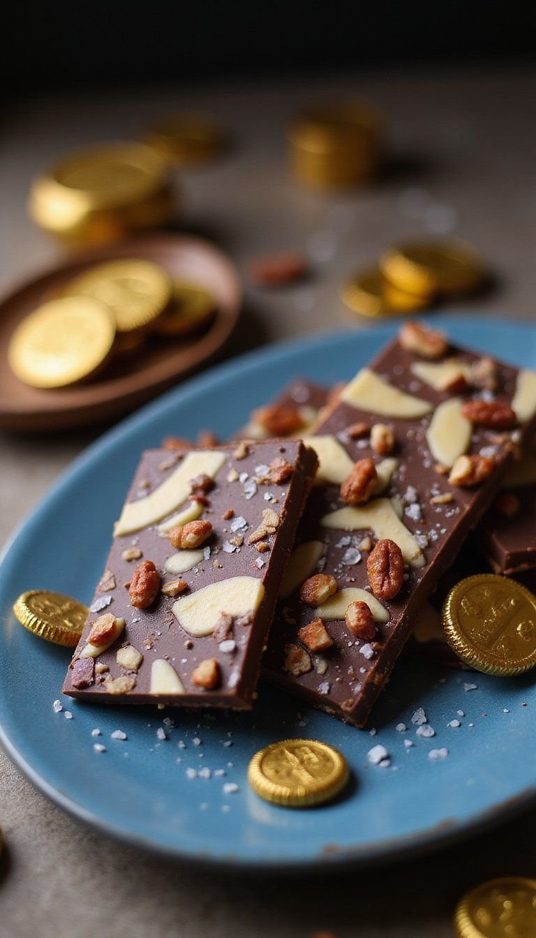 Chocolate Gelt Bark With Sea Salt And Nuts