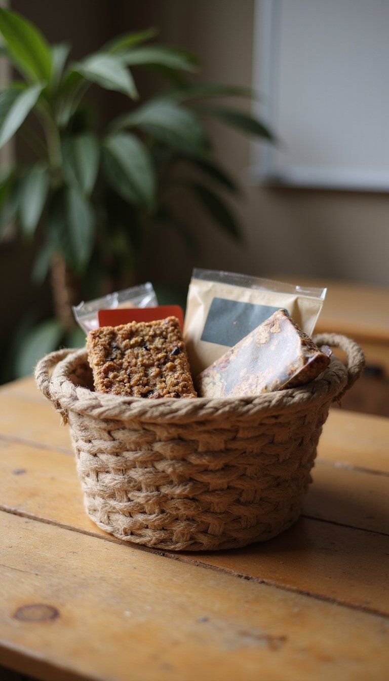 Snack Basket With Healthy Treats And Notes