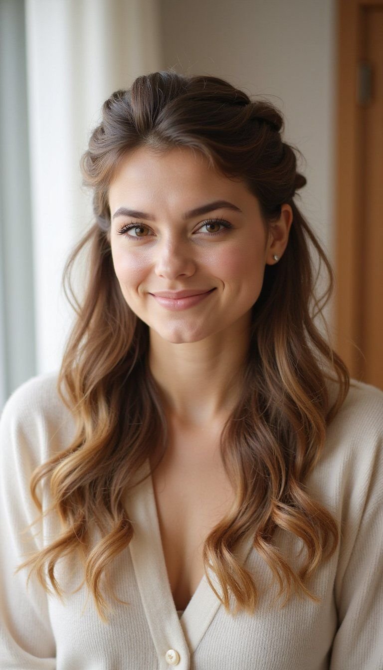 Half-Up Flat Twist With Soft Cascading Curls