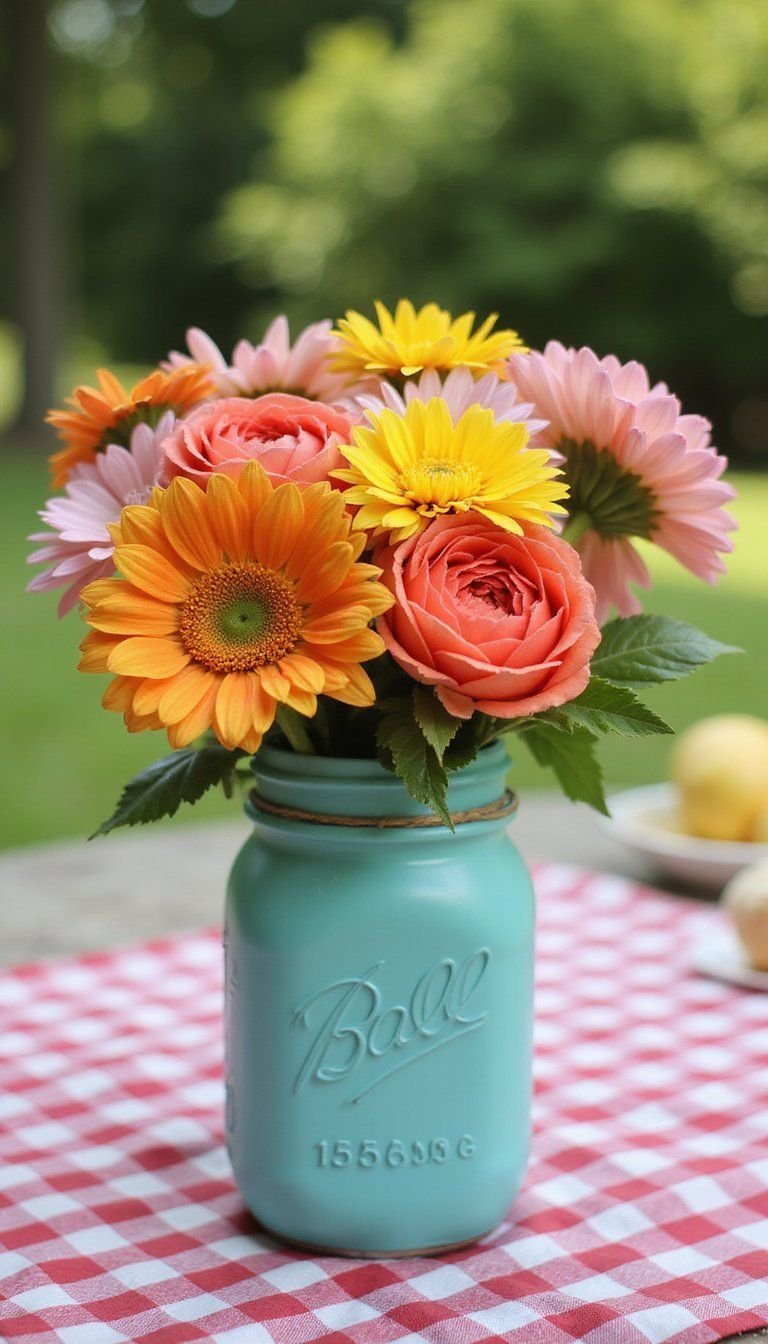 Bright Market Bouquet For Summer Picnic Tables