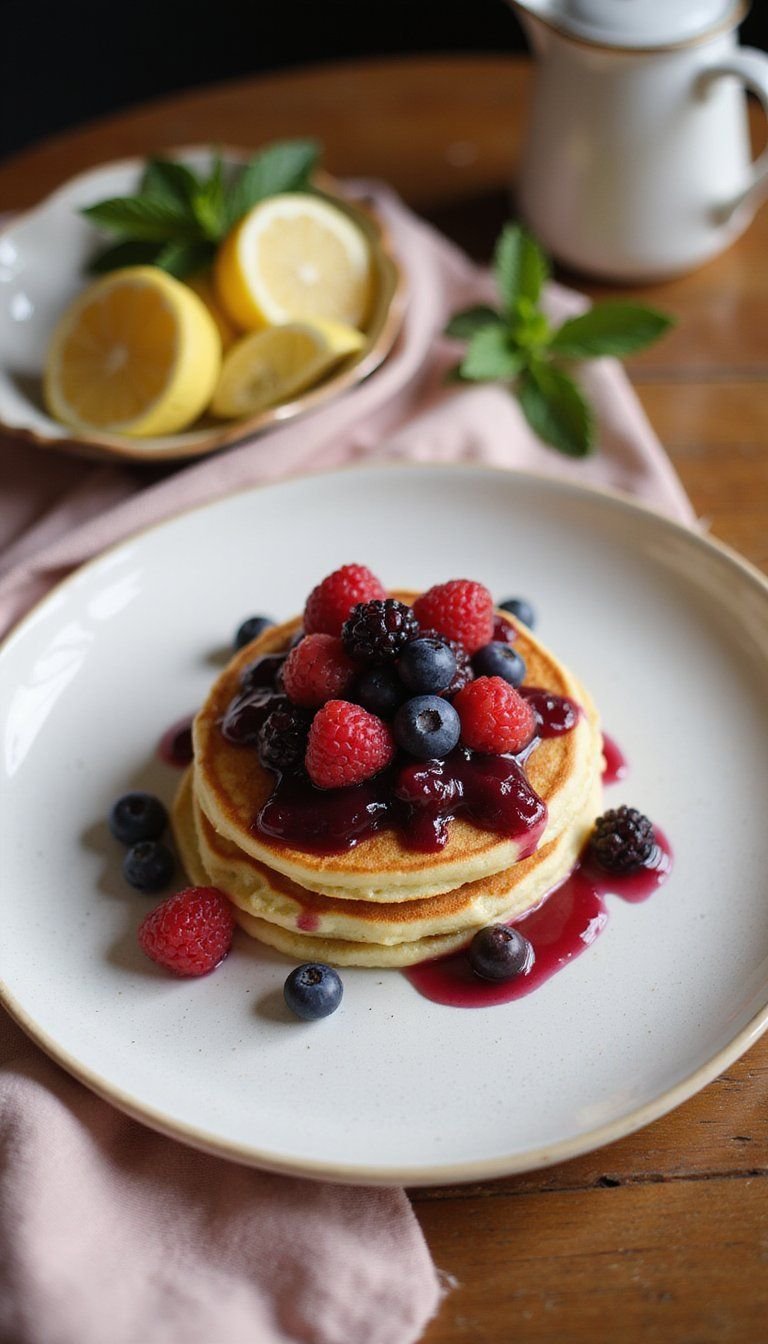 Lemon Ricotta Pancakes With Berry Compote