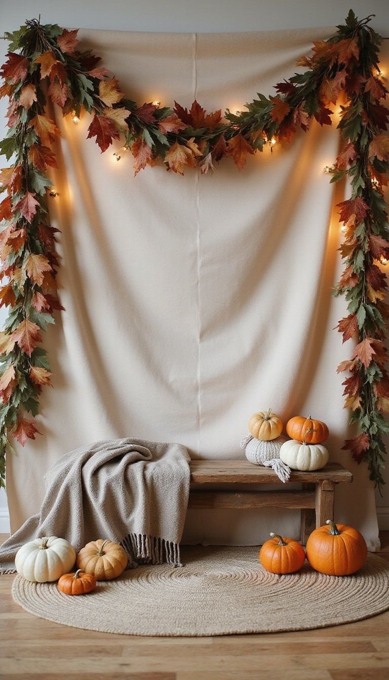 Friendsgiving Photo Backdrop With Fall Foliage Garland