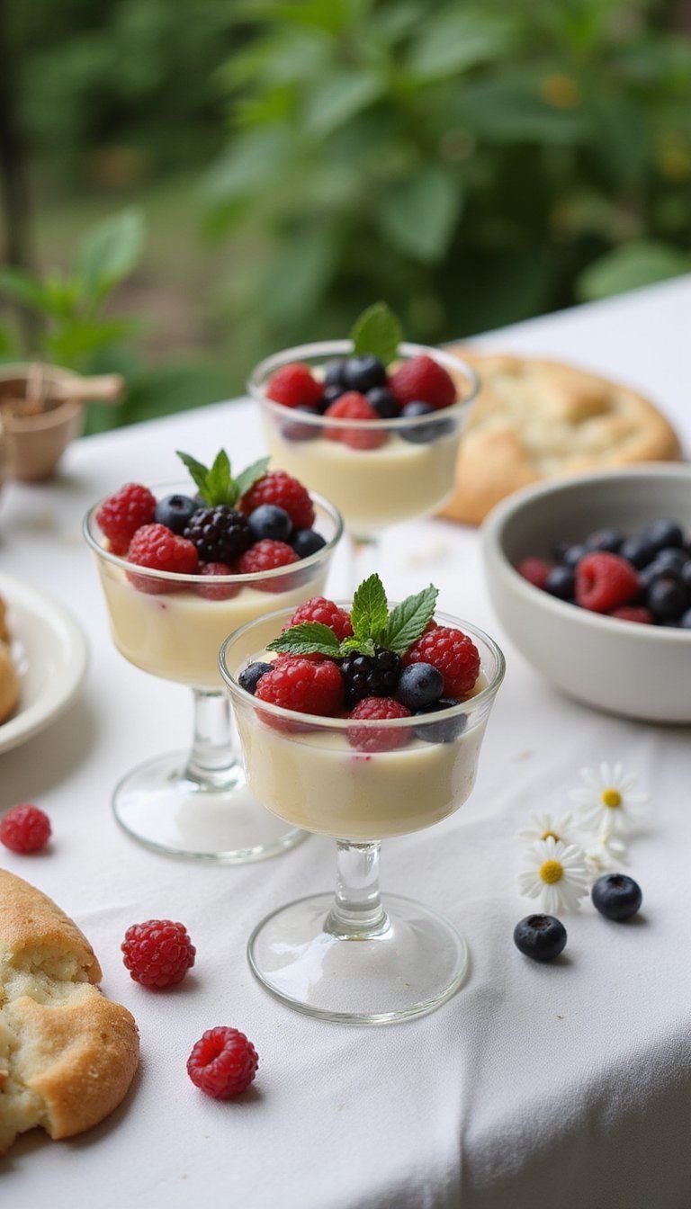 Chamomile Honey Panna Cottas With Fresh Berries
